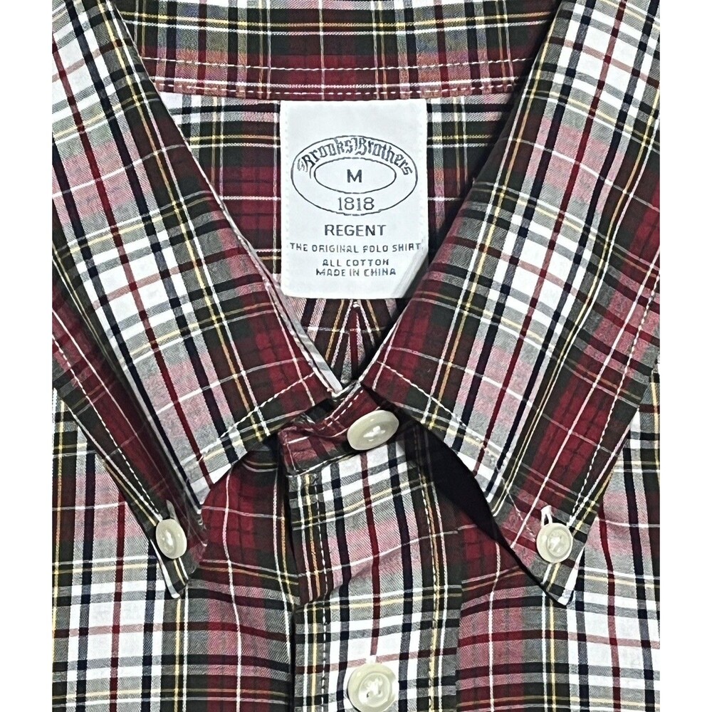 Brooks Brothers 1818 Mens Medium Plaid Button Down Shirt Regent Fit Red Green